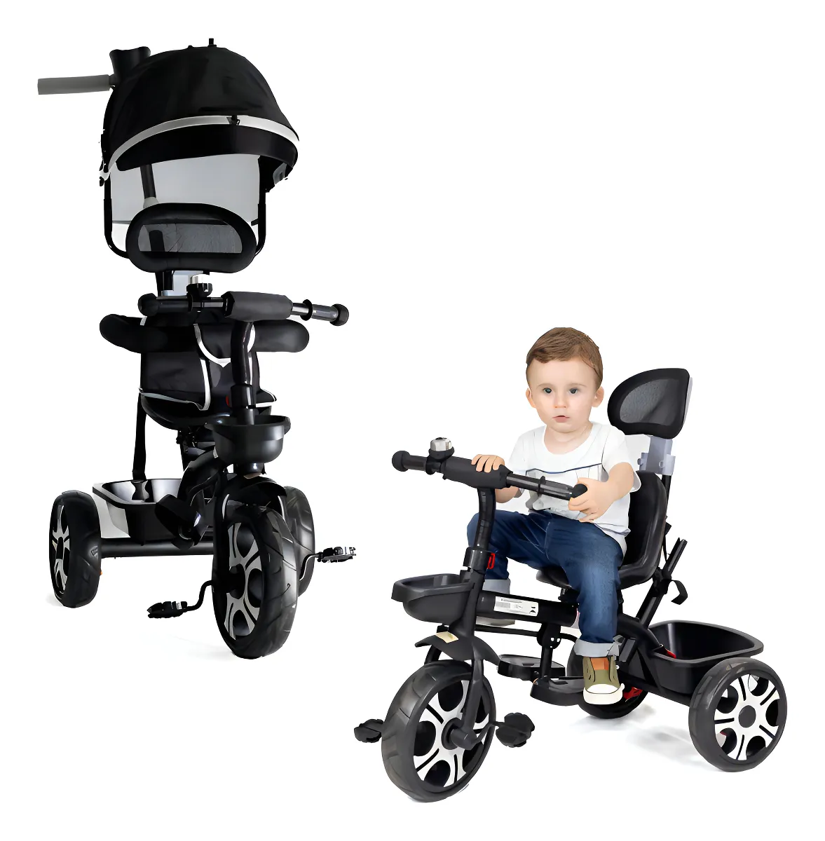 Triciclo Infantil Com Empurrador Capota Baby Style Até 50kg